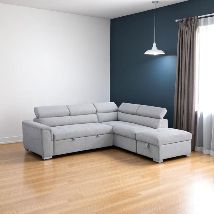 Logan Fabric Upholstered Sectional Sofa Bed - Grey | Available In RHF & LHF Configuration