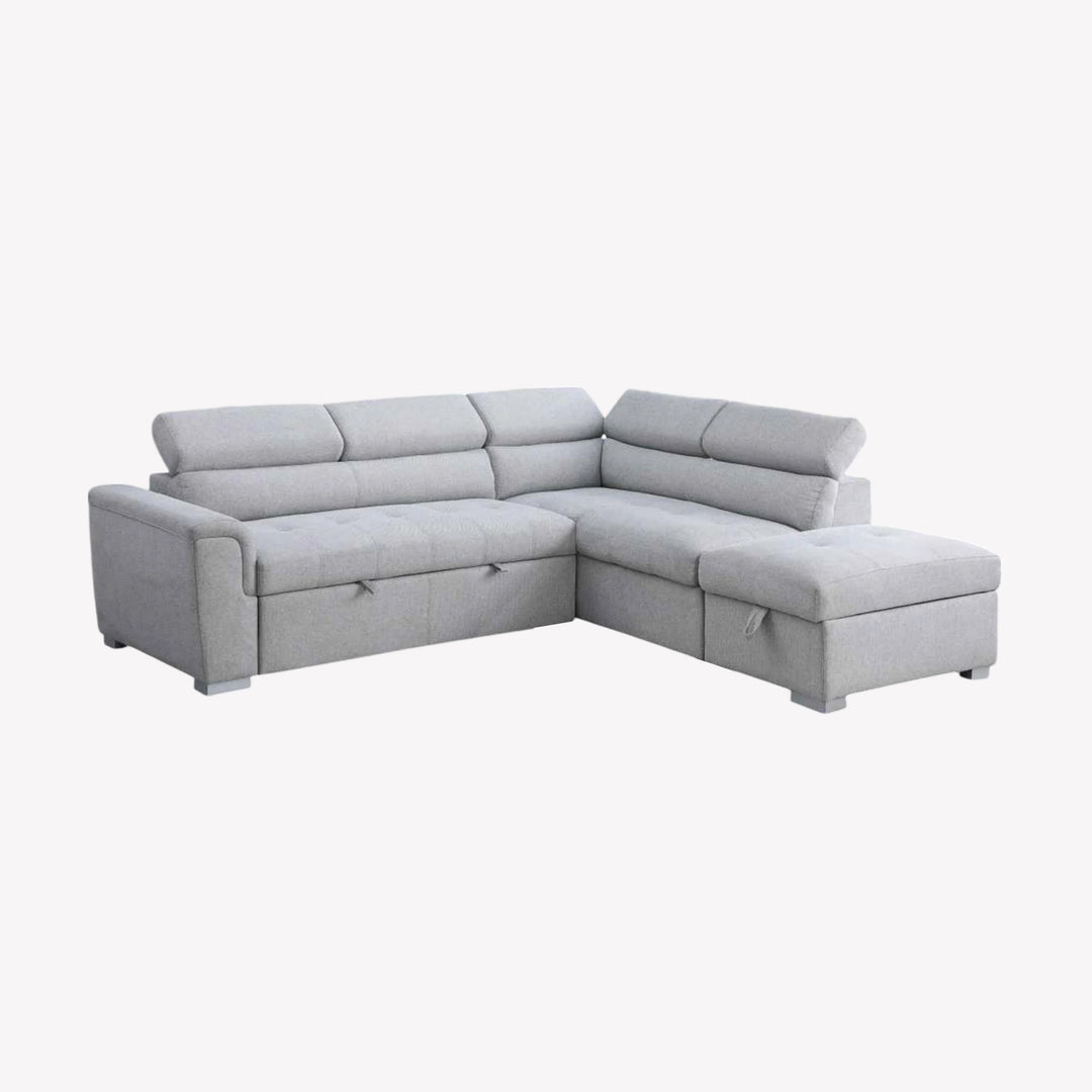 Logan Fabric Upholstered Sectional Sofa Bed - Grey | Available In RHF & LHF Configuration