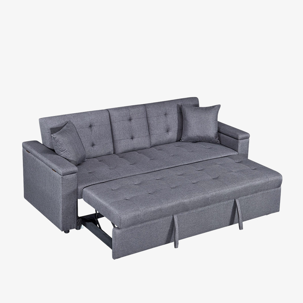 Drizzle Grey Fabric Sleeper Sofa With USB Ports & Cup Holder – Cosmic ...