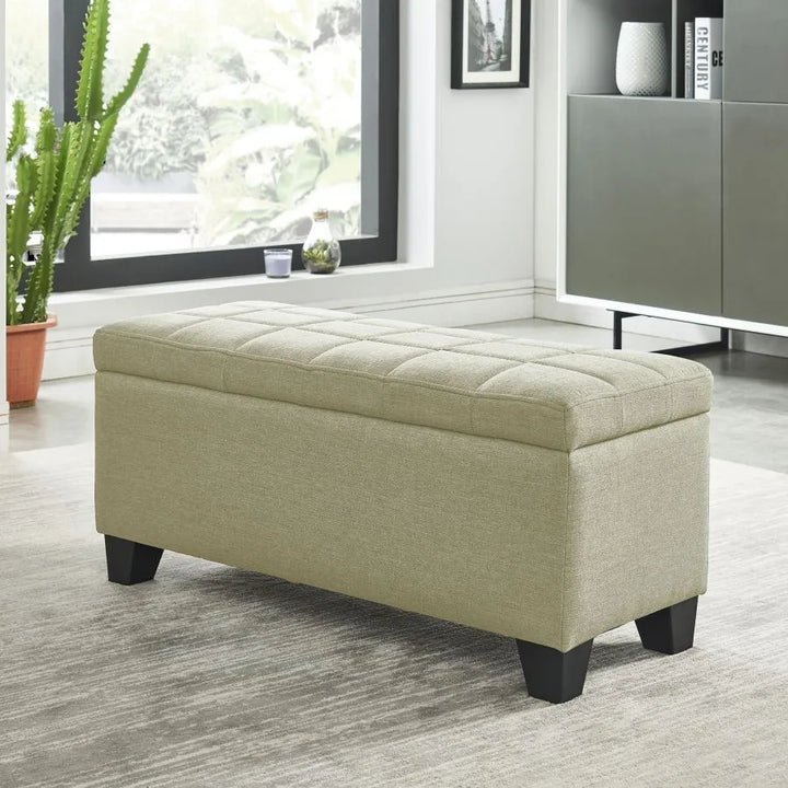 Oscar Rectangular Storage Ottoman Bench In Beige Finish