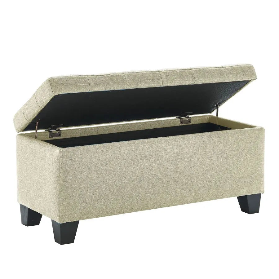 Oscar Rectangular Storage Ottoman Bench In Beige Finish
