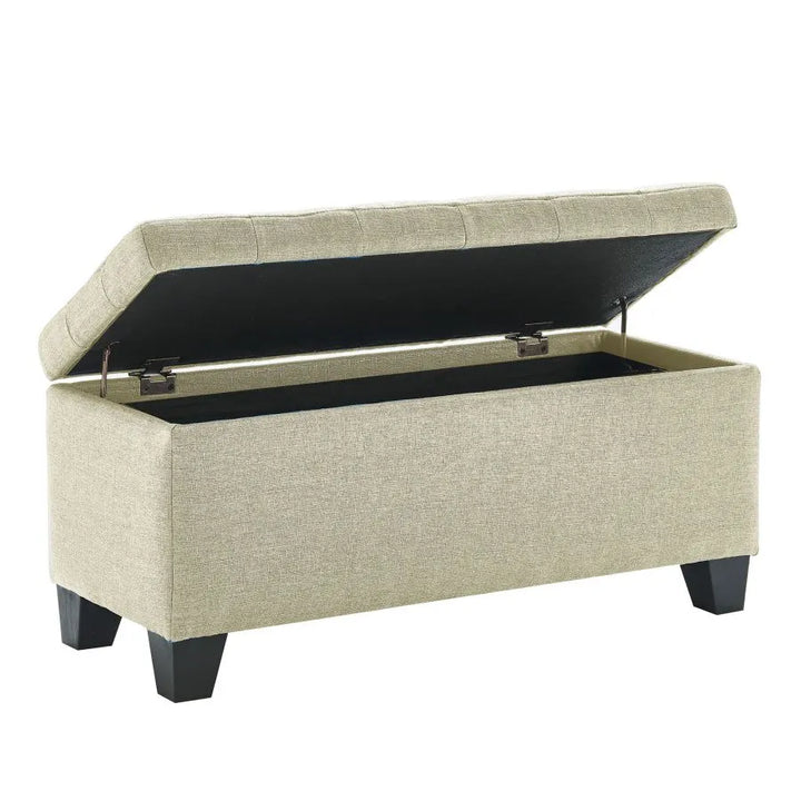 Oscar Rectangular Storage Ottoman Bench In Beige Finish