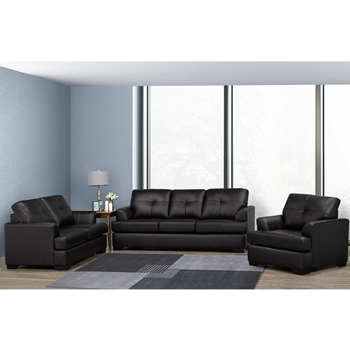 Oslo 3-Piece Sofa Set In Leather Upholstery - Black