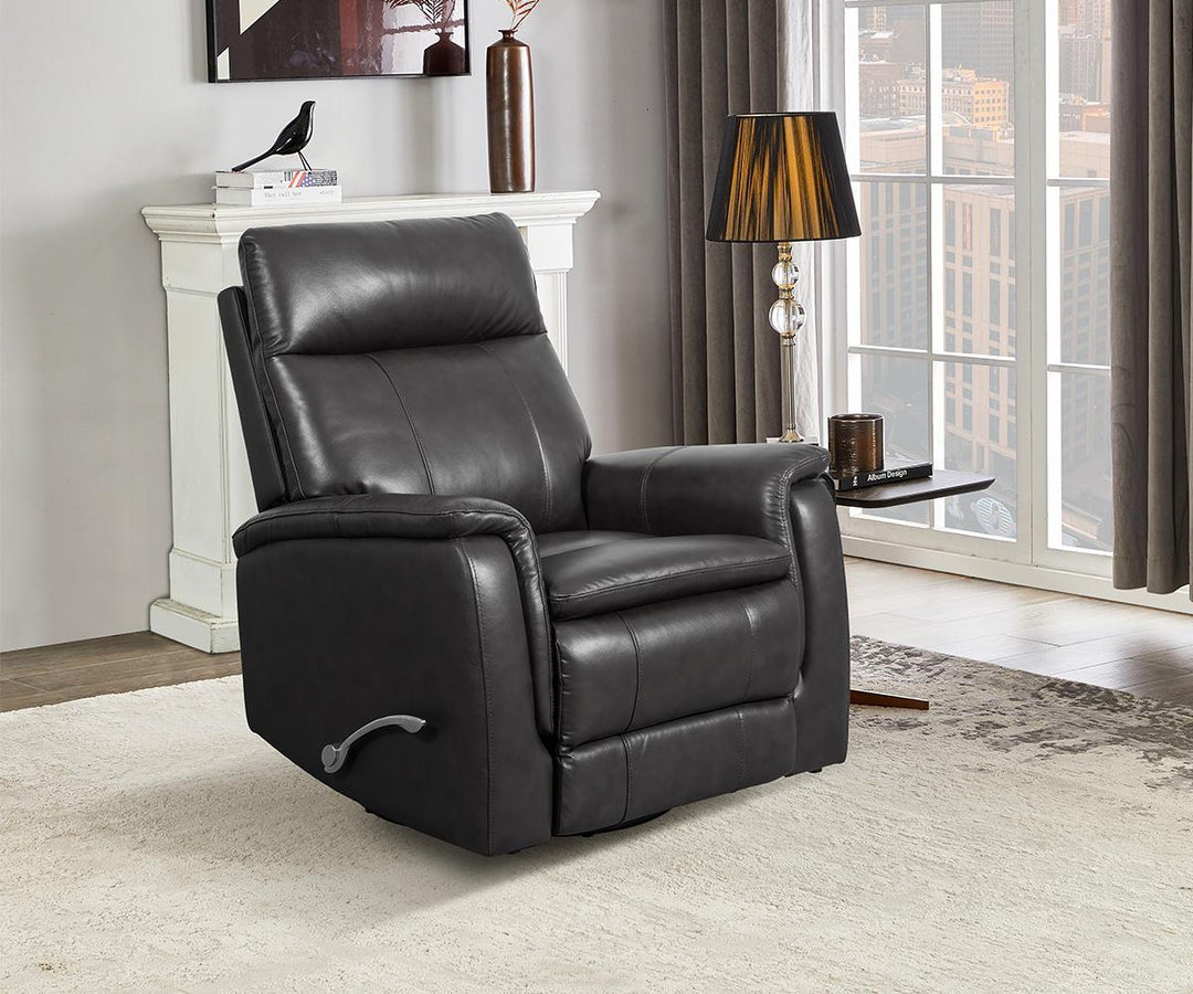 Damon Manual Recliner Chair in Leather Upholstery - Graphite | Genuine Leather, Swivel Base & Gentle Gliding Motion