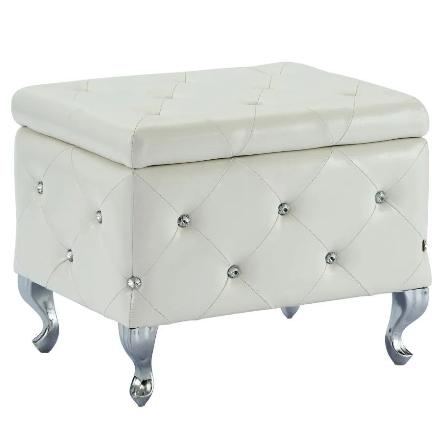 Stella Square Storage Ottoman Bench In White Finish