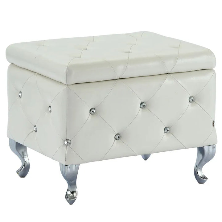 Stella Square Storage Ottoman Bench In White Finish