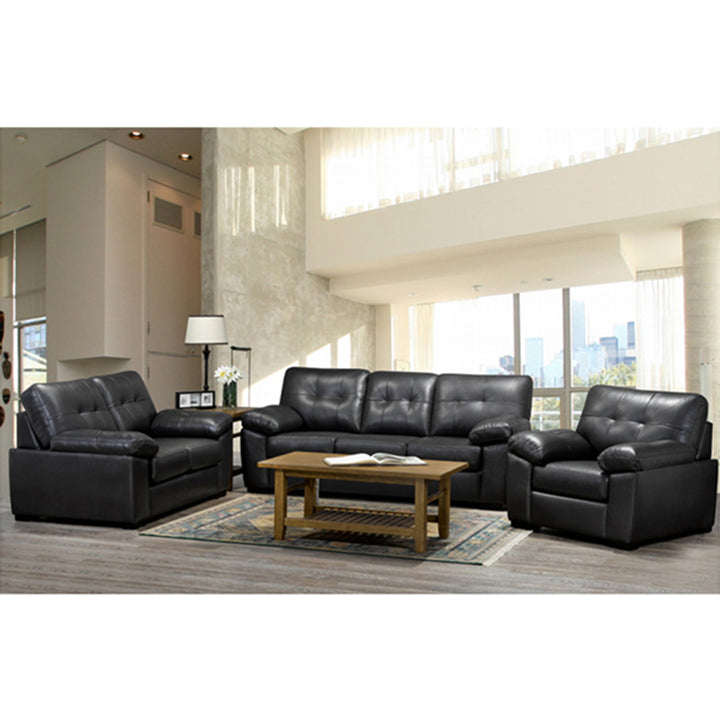 Diora 3-Piece Sofa Set In Leather Upholstery - Black