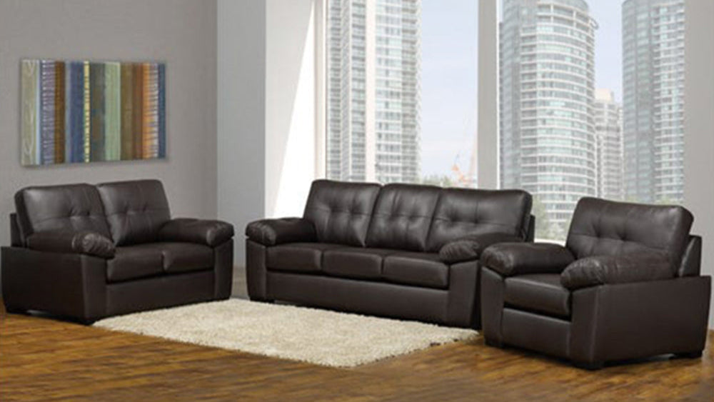 Diora 3-Piece Sofa Set In Leather Upholstery - Chocolate