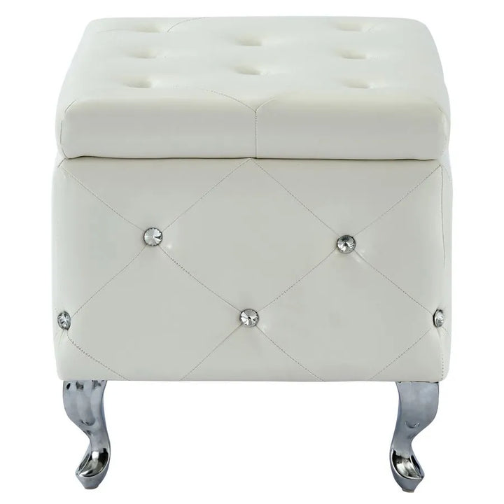Stella Square Storage Ottoman Bench In White Finish