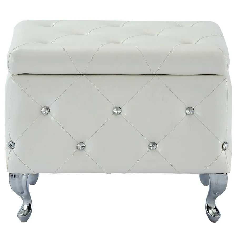 Stella Square Storage Ottoman Bench In White Finish
