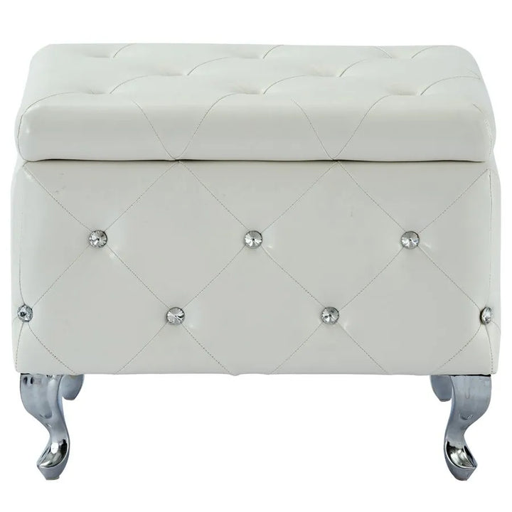 Stella Square Storage Ottoman Bench In White Finish