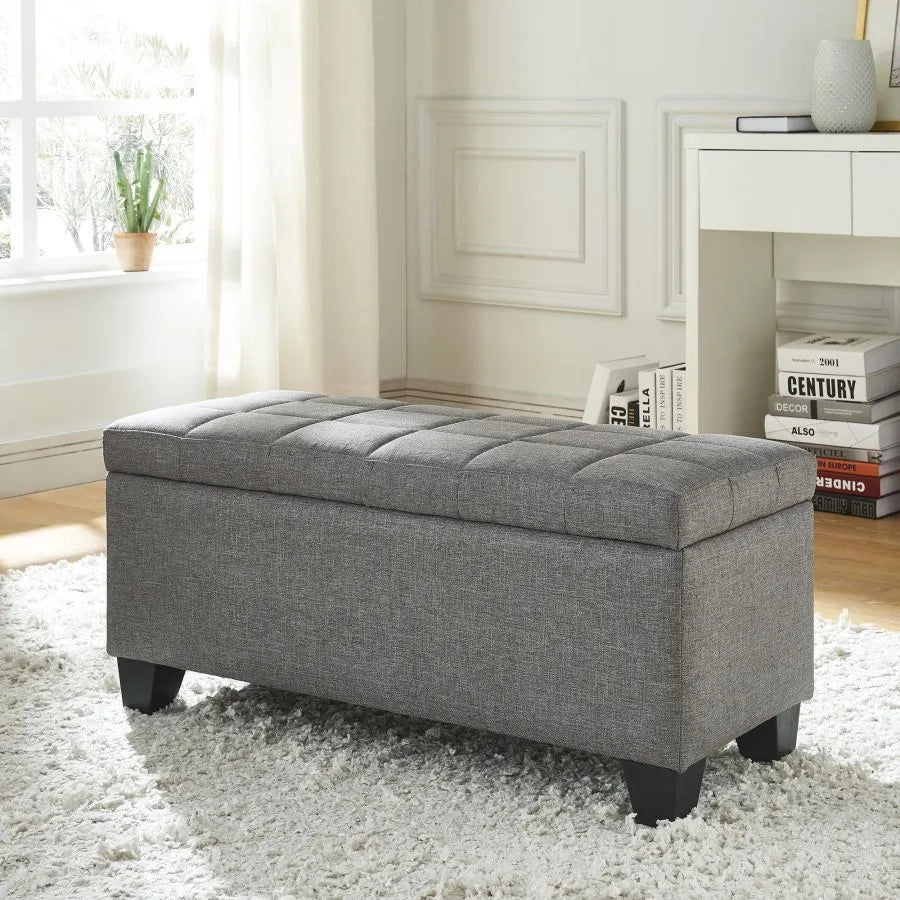 Oscar Rectangular Storage Ottoman Bench In Grey Finish