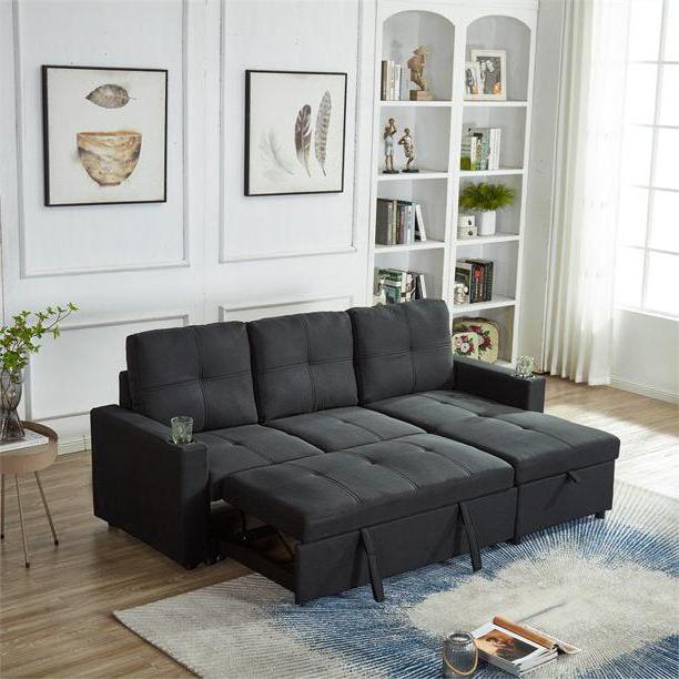 Linda Pull Out Sleeper Sofa With Reversible Chaise - Black