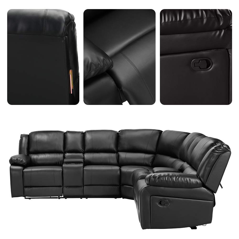 Wayne 5-Seater Sectional Recliner With Built-In Cup Holders - Black