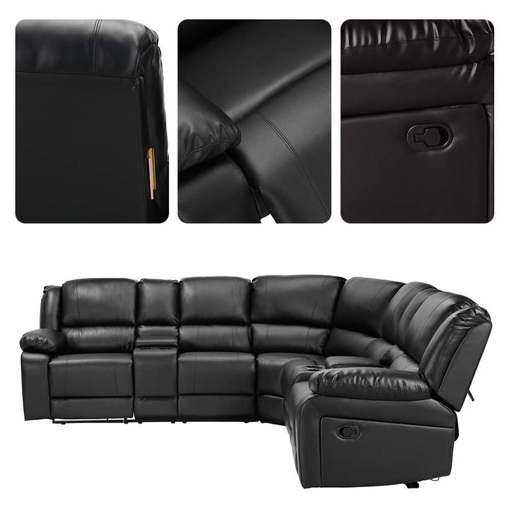 Wayne 5-Seater Sectional Recliner With Built-In Cup Holders - Black