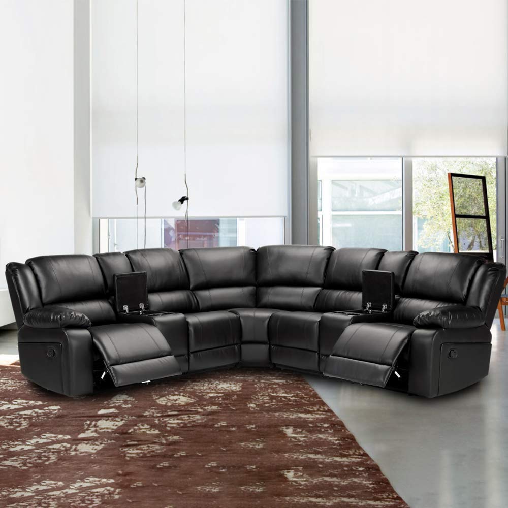 Wayne 5-Seater Sectional Recliner With Built-In Cup Holders - Black