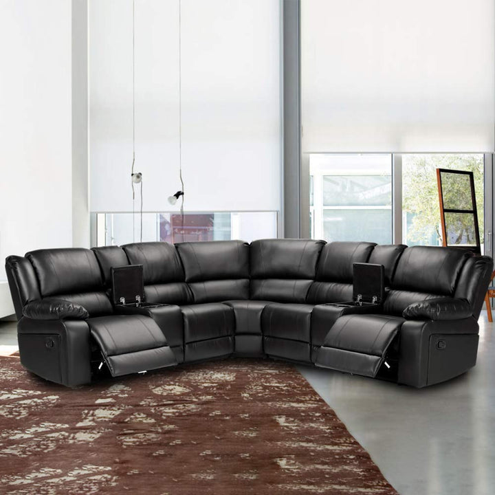 Wayne 5-Seater Sectional Recliner With Built-In Cup Holders - Black