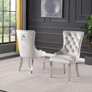 Emerson Relaxing Dining Chair With Velvet Upholstery (Set of 2) | Available in Grey, Blue, Black & Beige Colors
