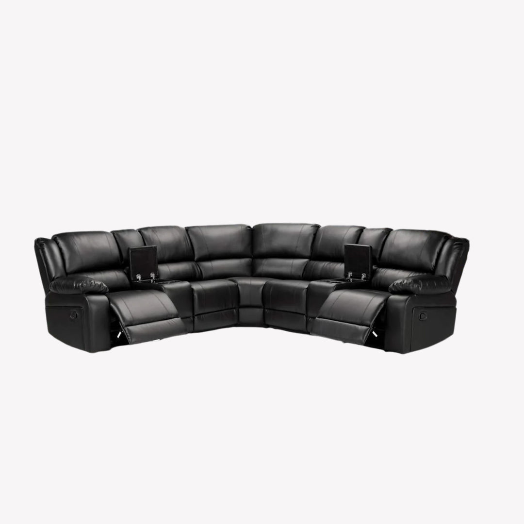 Wayne 5-Seater Sectional Recliner With Built-In Cup Holders - Black