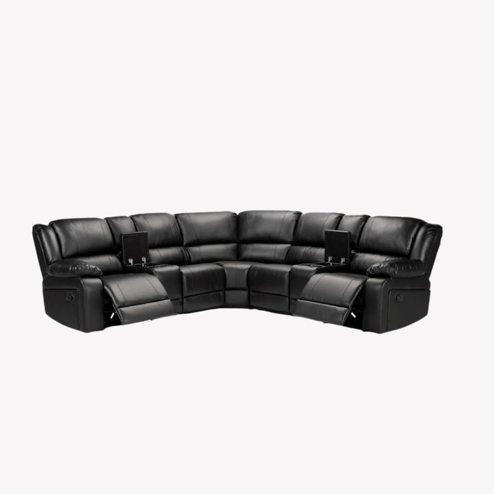 Wayne 5-Seater Sectional Recliner With Built-In Cup Holders - Black