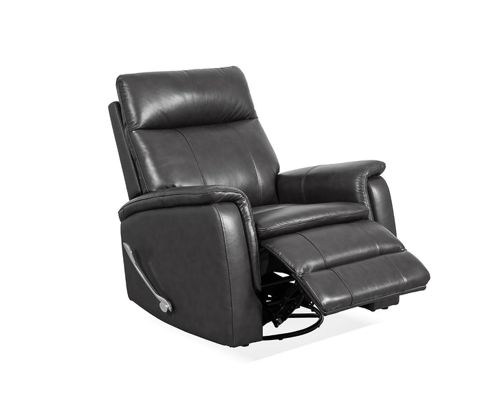 Damon Manual Recliner Chair in Leather Upholstery - Graphite | Genuine Leather, Swivel Base & Gentle Gliding Motion