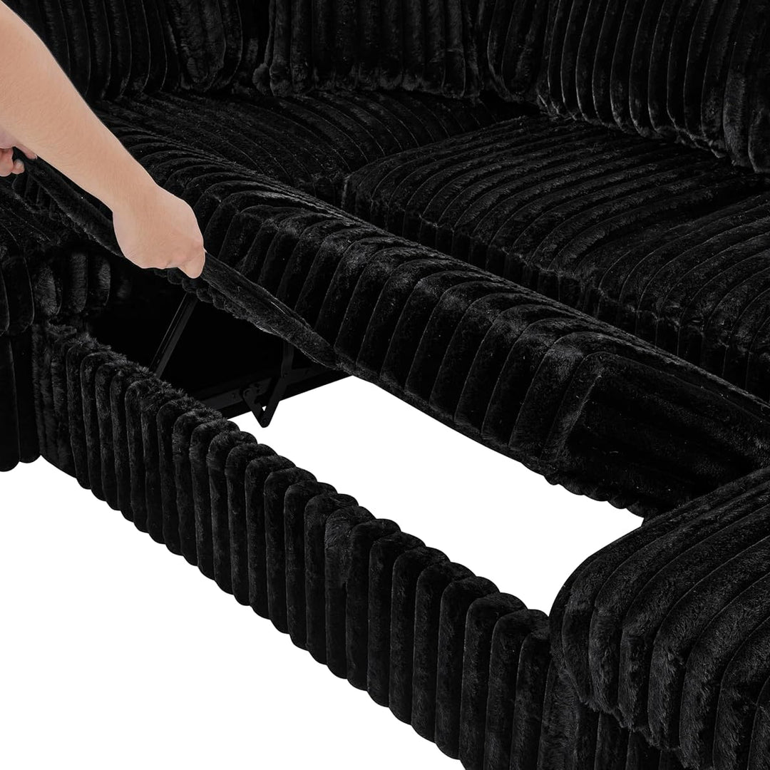 Flair Fabric Upholstered Sectional Sofa Bed With Reversible Storage Chaise - Black
