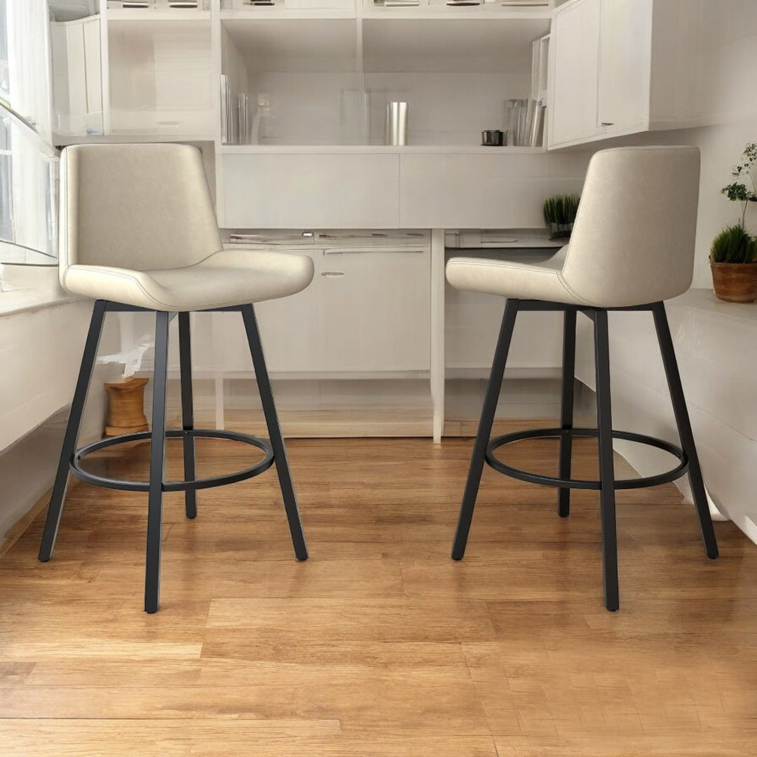 Levi 26" Counter Stool in Vintage Ivory Faux Leather and Black (Set of 2)