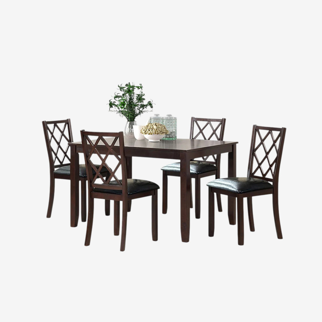Spencer Wooden Dining Table Set For 4 With PU Upholstered Chairs - Cherry