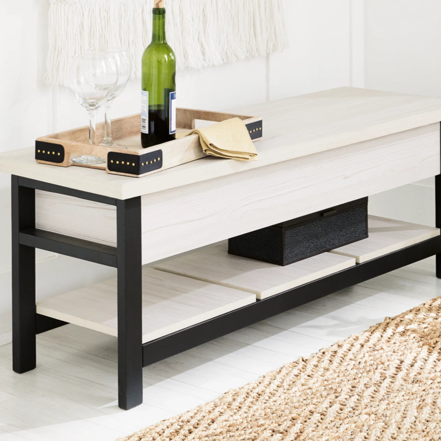 A3000312 Rhyson Storage Bench - White/ Black | Signature Design By Ashley