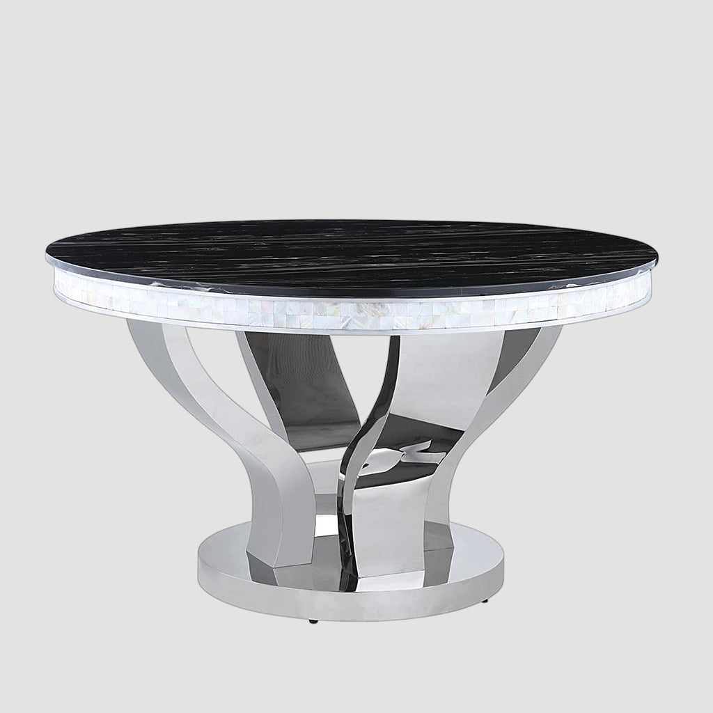 Anchorage Metallic Dining Table In Chrome Finish | Available In Marble & Tempered Glass Top