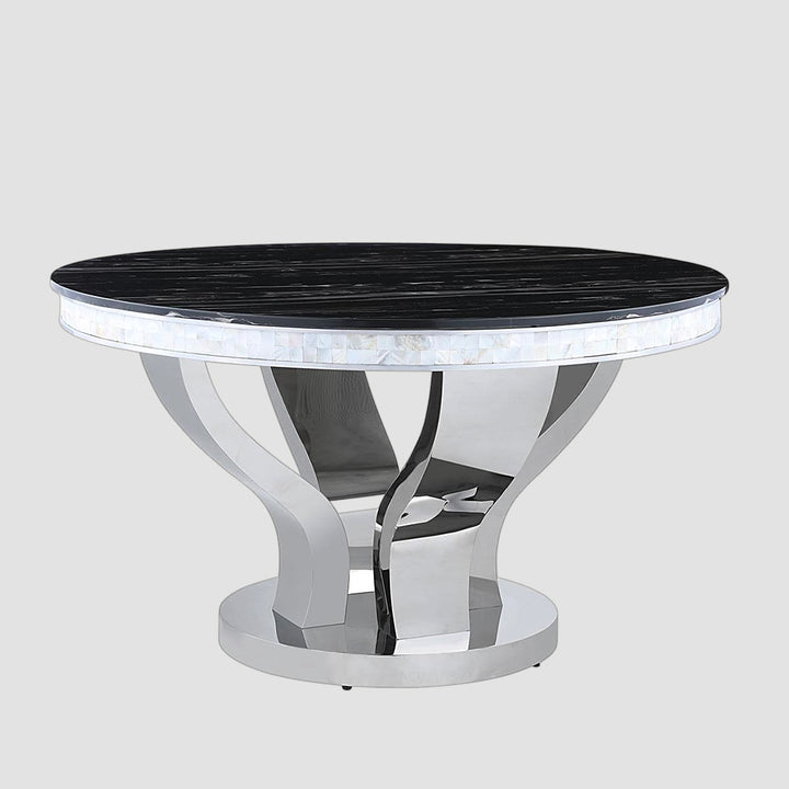 Anchorage Metallic Dining Table In Chrome Finish | Available In Marble & Tempered Glass Top