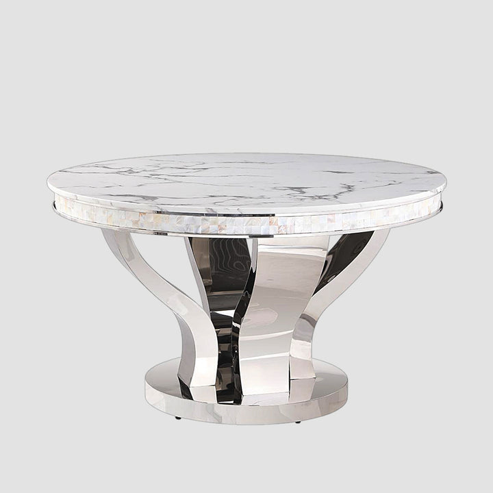 Anchorage Metallic Dining Table In Chrome Finish | Available In Marble & Tempered Glass Top
