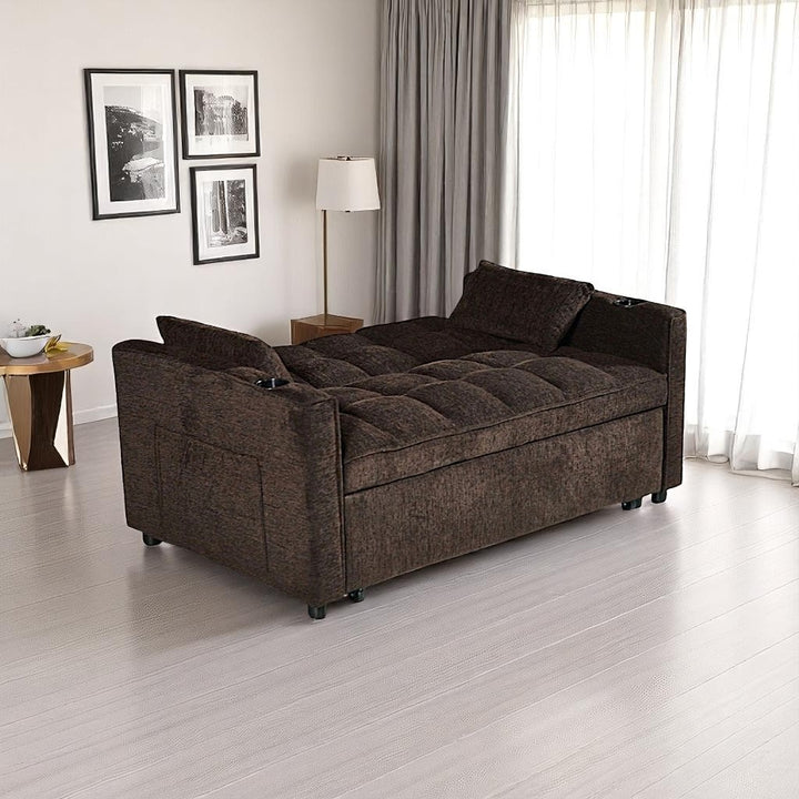 Aspire Fabric Upholstered Sofa Bed In Brown Finish