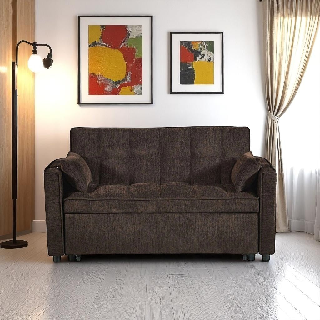 Aspire Fabric Upholstered Sofa Bed In Brown Finish