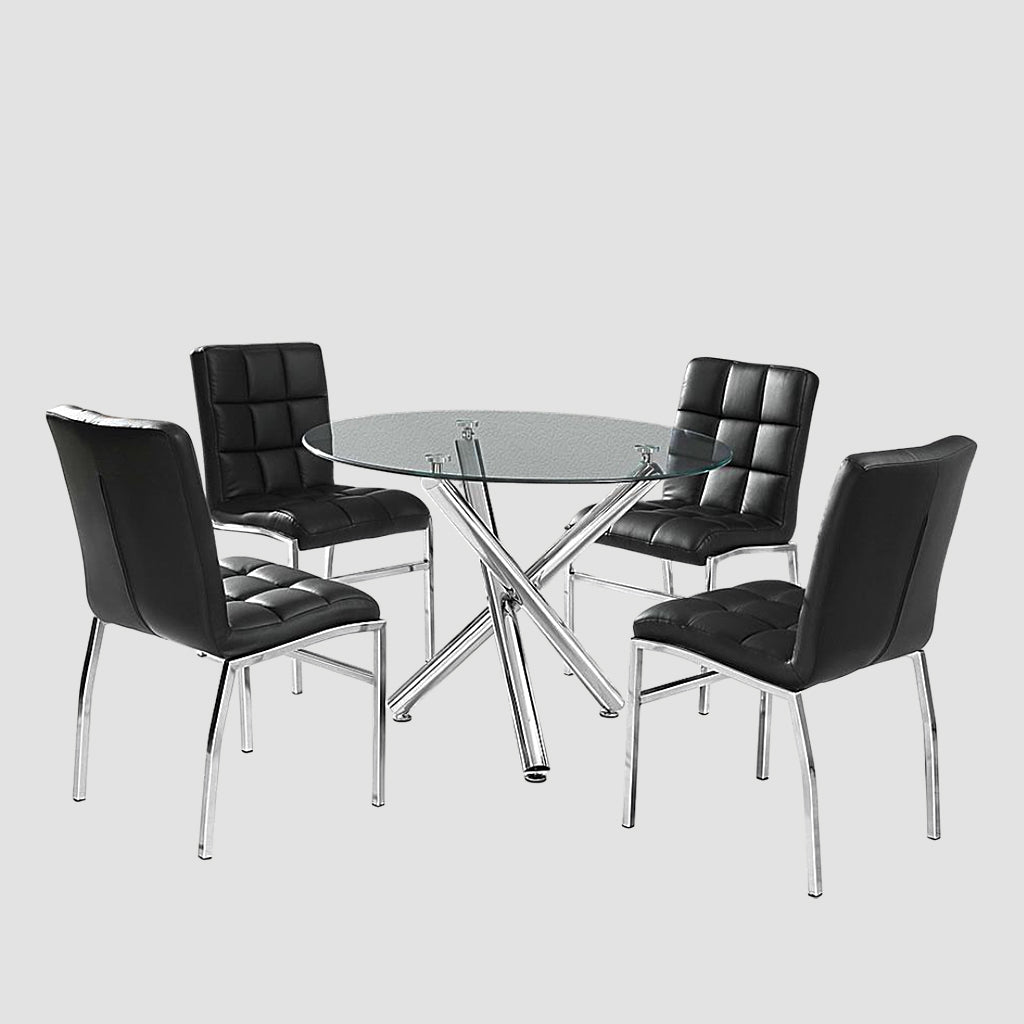 Montreal Metallic Dining Table With Tempered Glass Top - Chrome