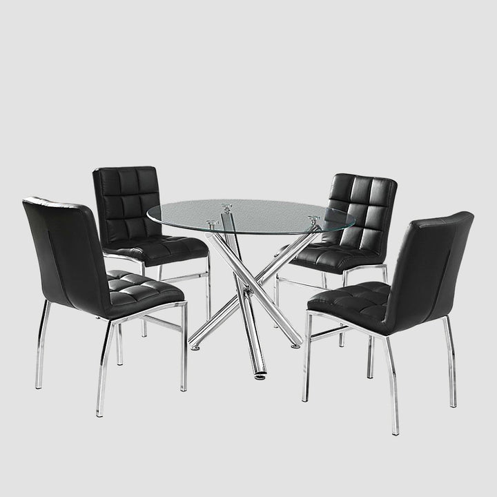 Montreal Metallic Dining Table With Tempered Glass Top - Chrome