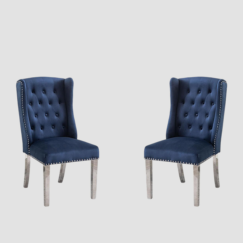 Nova Comfortable Dining Chair With Chrome Finish (Set of 2) | Available In Blue & Grey Colors