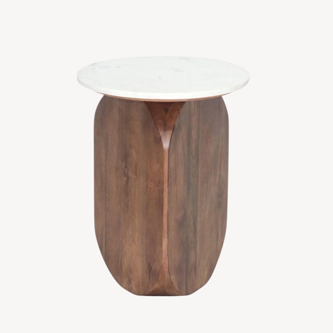 Maven Accent Table With Marble Top - Walnut/ White