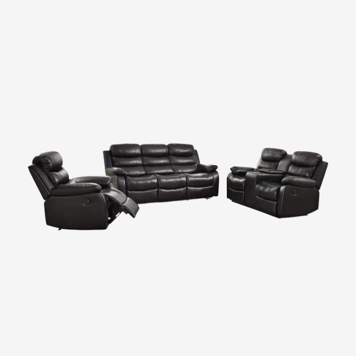 Sierra 3-Piece Manual Recliner Set In Air-Leather Upholstery - Black