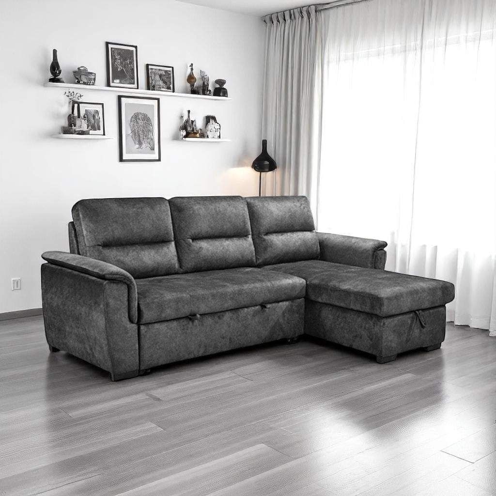 Sarina Fabric Upholstered Sectional Sofa Bed With Reversible Chaise - Grey