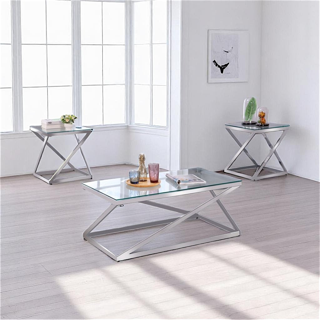 Joy 3-Piece Timeless Coffee Table Set In Chrome Finish