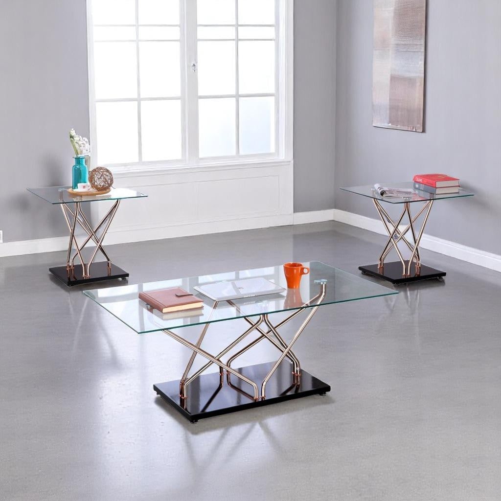 Lily 3-Piece Coffee Table Set In Rose Gold/ Black Finish
