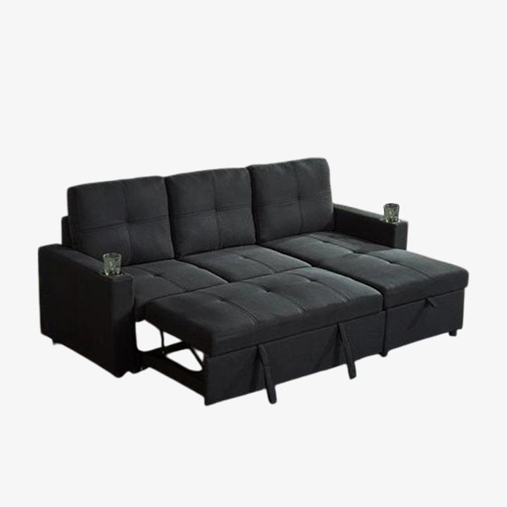 Linda Pull Out Sleeper Sofa With Reversible Chaise - Black