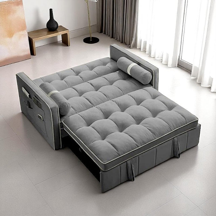 Velour Pull Out Sleeper Sofa Bed In Fabric Upholstery - Grey