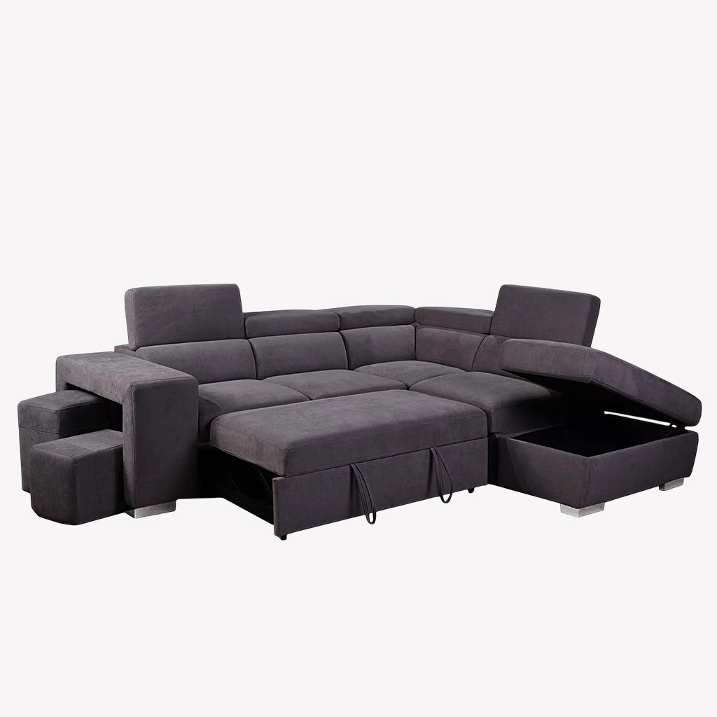 Vibe Fabric Upholstered Sectional Sofa Bed With USB Charging Ports - Grey