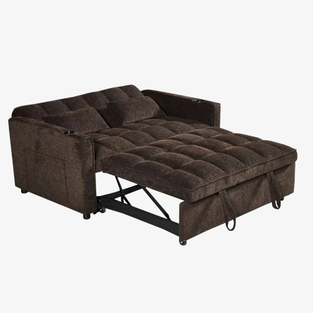 Aspire Fabric Upholstered Sofa Bed In Brown Finish