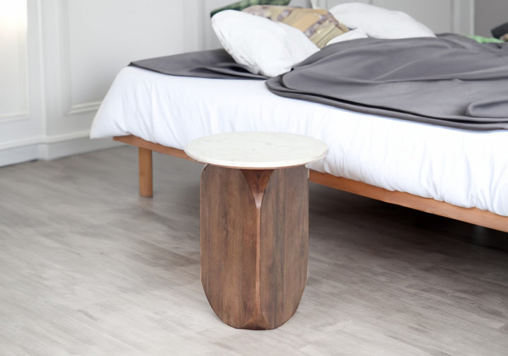Maven Accent Table With Marble Top - Walnut/ White