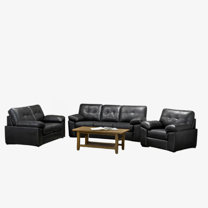 Diora 3-Piece Sofa Set In Leather Upholstery - Black
