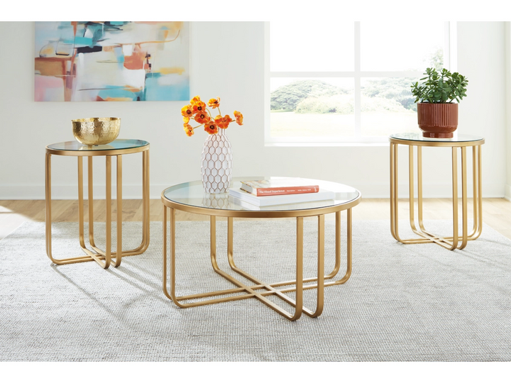 T398-13 Milloton Coffee and End Table Set Gold (Set of 3) | Signature Design By Ashley