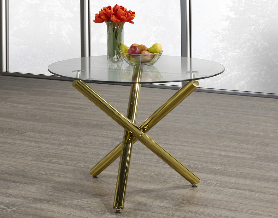 Verano Glass Dining Table with X-Frame & Gold Legs